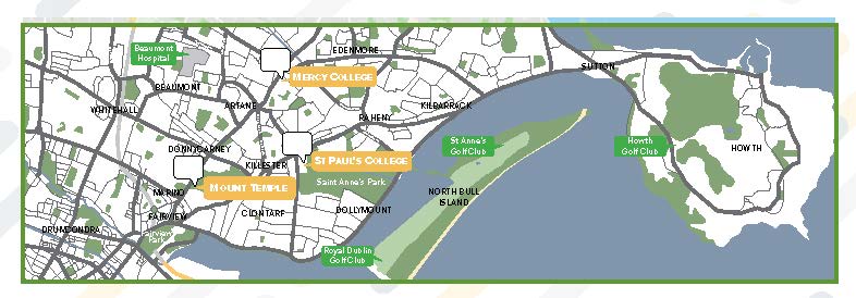 Mapa de los 3 colegios en Dublin