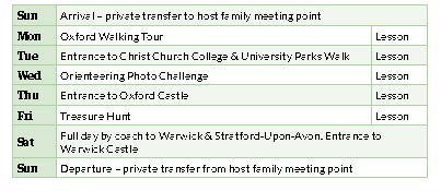 calendario semanal inmersión en Oxford